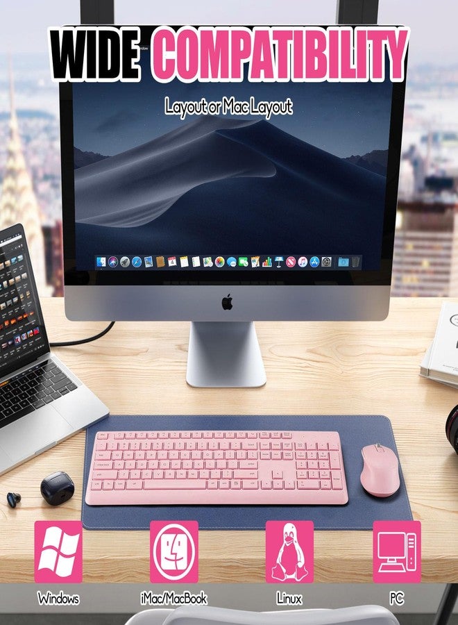 Guiheng Wireless Silent Keyboard Mouse Combo, Ultra-Slim USB Keyboard Silent Mouse Set, Water-Dropping Keycaps, 12 Shortcuts, 2.4GHz Wireless Connection for PC Laptop Windows XP/7/8/10, Vista, Mac (Pink) - Image 5